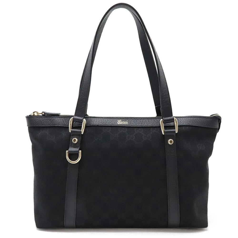 Gucci GG Canvas Abbey Shoulder Bag Tote Hobo Leather Black
